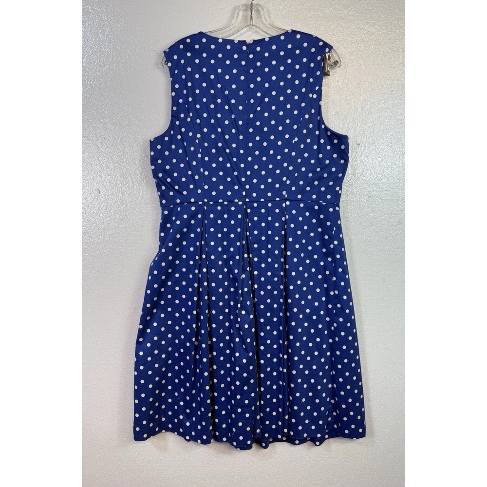 LIZ CLAIBORNE Dress Sz 16 Blue White Polka Dot Flair Sleeveless Stretch Cottage - Picture 2 of 7